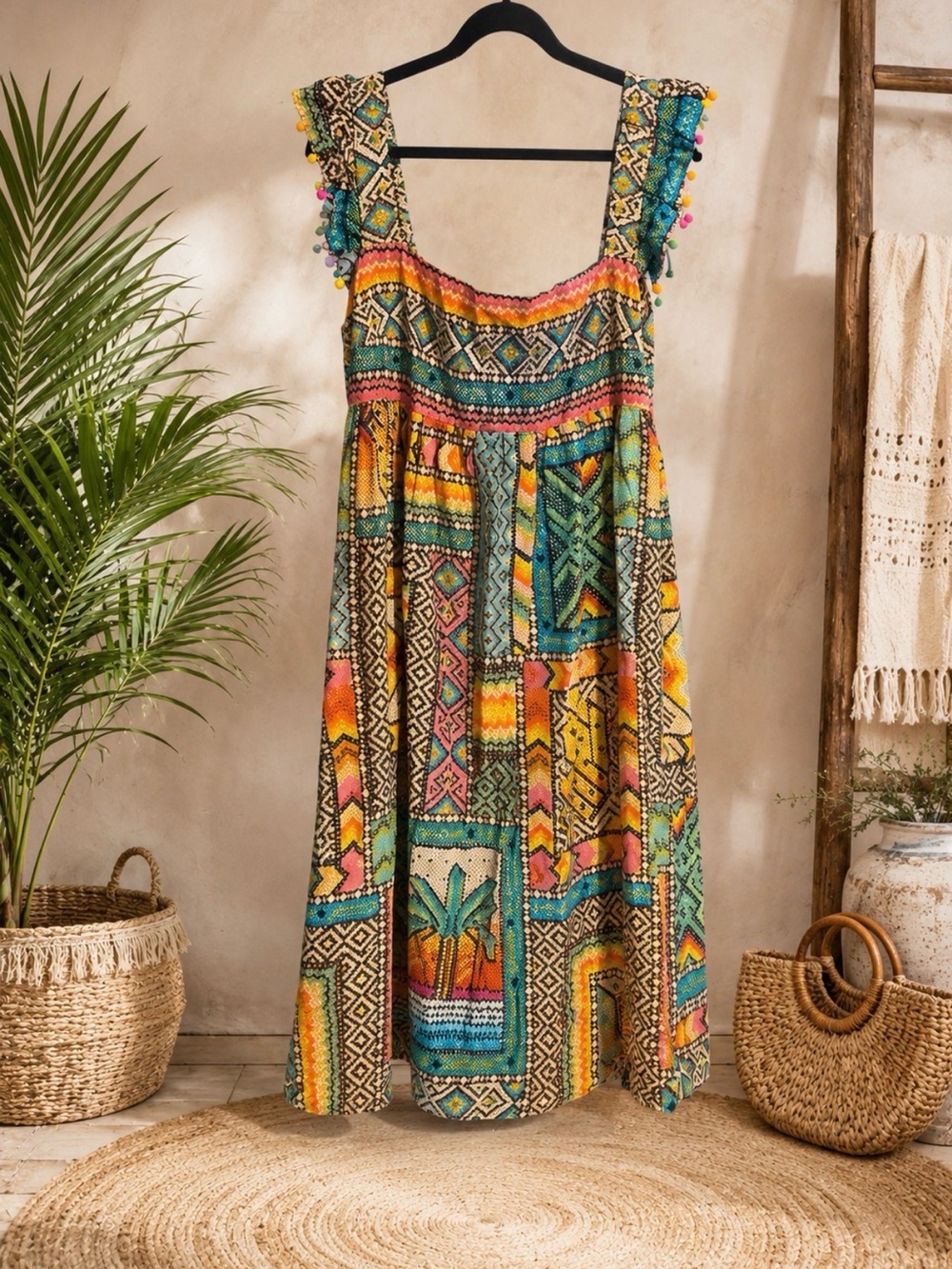 Farm Rio Banana Scarves midi dress in Multicolor Sz L retail $235 -NWT - Picture 2 of 2